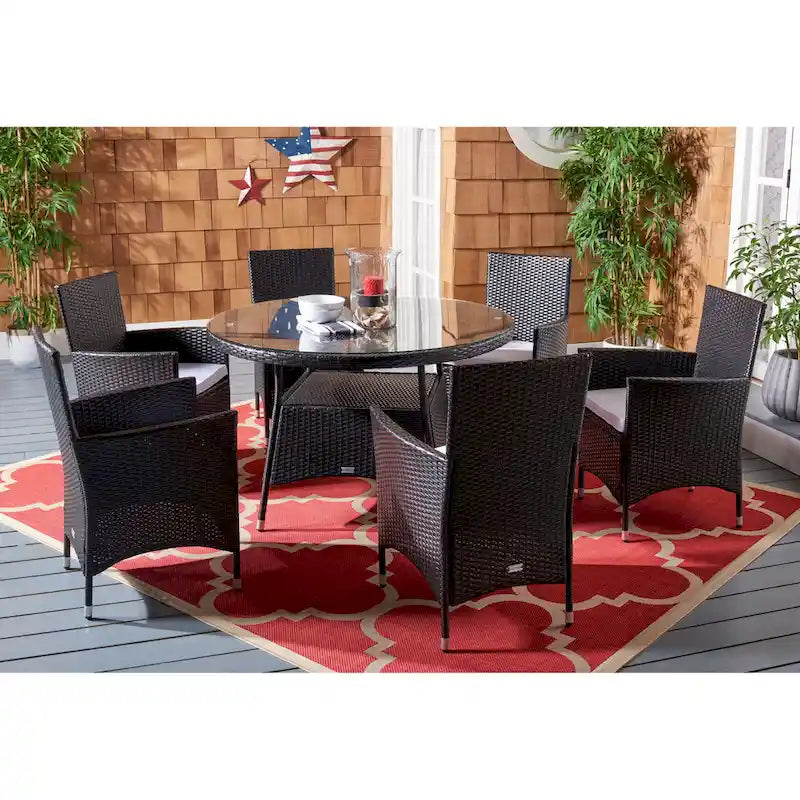 SAFAVIEH Outdoor Sambula, ensemble de salle à manger de patio 7 pièces - 47Wx47Dx29H