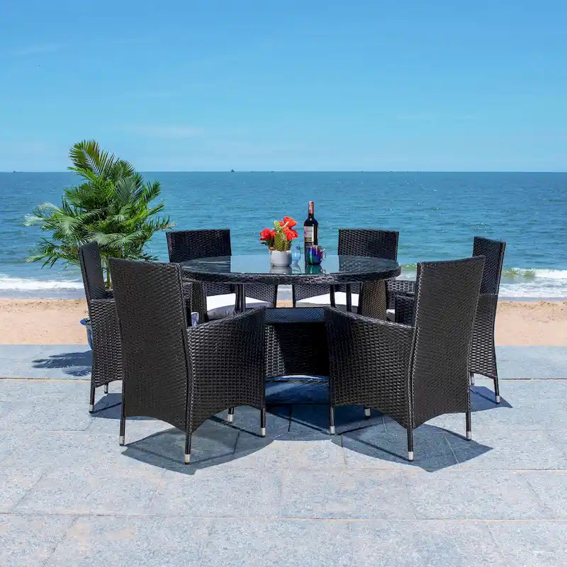 SAFAVIEH Outdoor Sambula, ensemble de salle à manger de patio 7 pièces - 47Wx47Dx29H