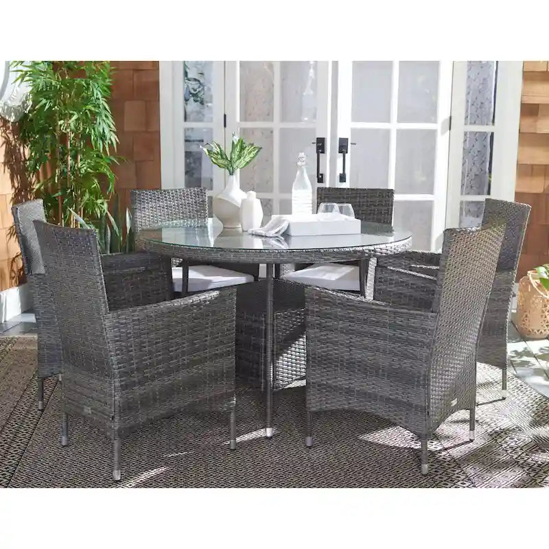 SAFAVIEH Outdoor Sambula, ensemble de salle à manger de patio 7 pièces - 47Wx47Dx29H