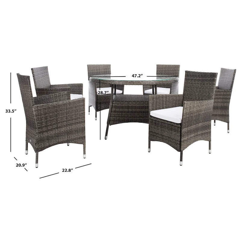 SAFAVIEH Outdoor Sambula, ensemble de salle à manger de patio 7 pièces - 47Wx47Dx29H