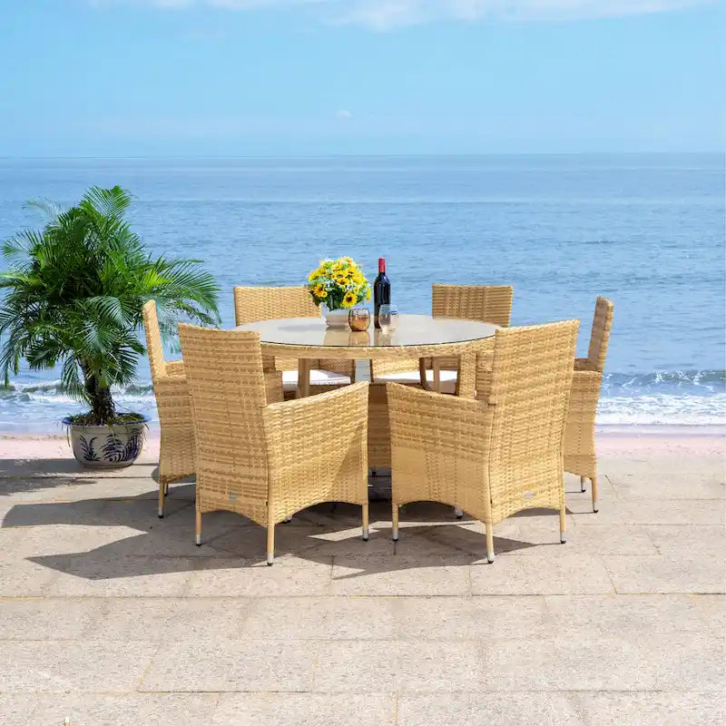 SAFAVIEH Outdoor Sambula, ensemble de salle à manger de patio 7 pièces - 47Wx47Dx29H