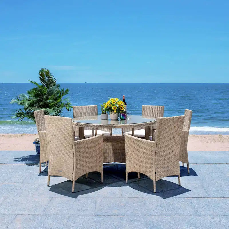 SAFAVIEH Outdoor Sambula, ensemble de salle à manger de patio 7 pièces - 47Wx47Dx29H
