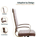 Chaise de bureau LeisureMod Benmar en cuir nervuré à dossier haut - Chaise de bureau exécutive moderne pivotante et inclinable - Base dorée