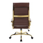 Chaise de bureau LeisureMod Benmar en cuir nervuré à dossier haut - Chaise de bureau exécutive moderne pivotante et inclinable - Base dorée