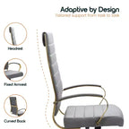 Chaise de bureau LeisureMod Benmar en cuir nervuré à dossier haut - Chaise de bureau exécutive moderne pivotante et inclinable - Base dorée