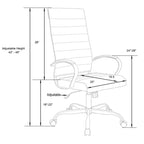 Chaise de bureau LeisureMod Benmar en cuir nervuré à dossier haut - Chaise de bureau exécutive moderne pivotante et inclinable - Base dorée