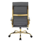 Chaise de bureau LeisureMod Benmar en cuir nervuré à dossier haut - Chaise de bureau exécutive moderne pivotante et inclinable - Base dorée