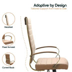 Chaise de bureau LeisureMod Benmar en cuir nervuré à dossier haut - Chaise de bureau exécutive moderne pivotante et inclinable - Base dorée