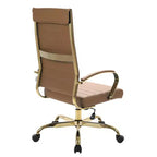 Chaise de bureau LeisureMod Benmar en cuir nervuré à dossier haut - Chaise de bureau exécutive moderne pivotante et inclinable - Base dorée
