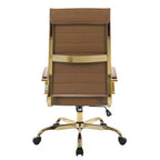 Chaise de bureau LeisureMod Benmar en cuir nervuré à dossier haut - Chaise de bureau exécutive moderne pivotante et inclinable - Base dorée
