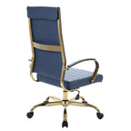 Chaise de bureau LeisureMod Benmar en cuir nervuré à dossier haut - Chaise de bureau exécutive moderne pivotante et inclinable - Base dorée