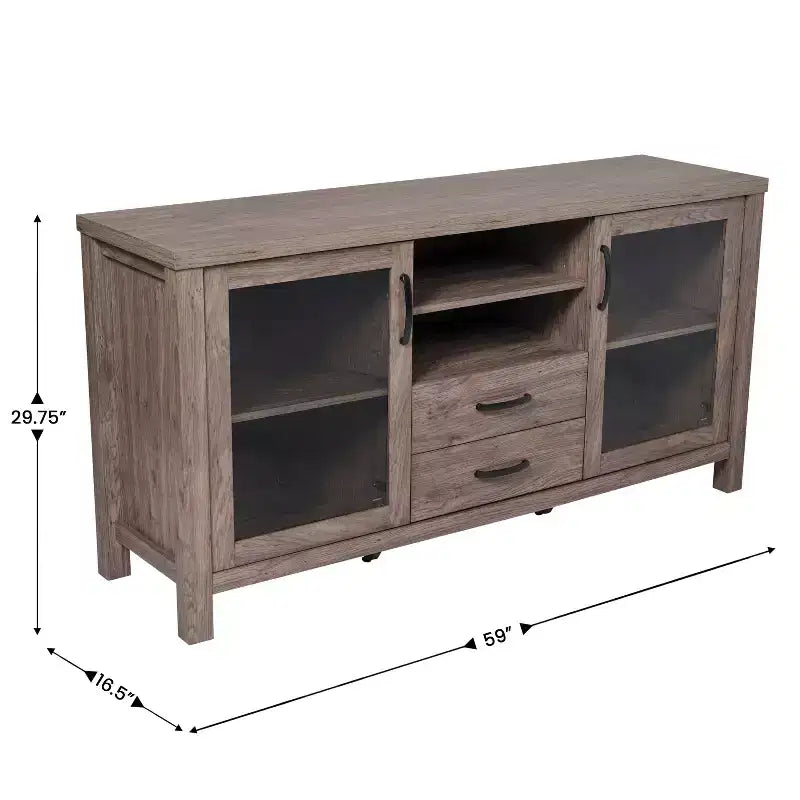 Buffet/bahut Merrick Lane en bois composite avec deux tiroirs et une étagère ouverte, deux portes en verre trempé pour salle à manger/cuisine