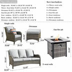 Ensemble de mobilier de jardin 8 pièces en osier gris OVIOS avec foyer