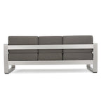 Ensemble canapé trois places en aluminium et pouf d'extérieur Cape Coral avec tables d'appoint par Christopher Knight Home