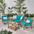 Ensemble de conversation d'extérieur 4 pièces en bois Grenada avec coussins par Christopher Knight Home