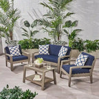 Ensemble de conversation d'extérieur 4 pièces en bois Grenada avec coussins par Christopher Knight Home