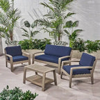 Ensemble de conversation d'extérieur 4 pièces en bois Grenada avec coussins par Christopher Knight Home
