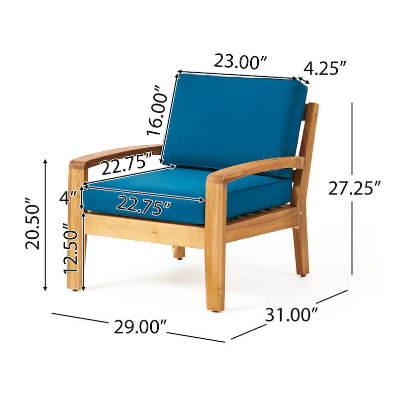 Ensemble de conversation d'extérieur 4 pièces en bois Grenada avec coussins par Christopher Knight Home