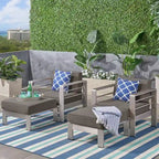 Ensemble de conversation en aluminium 2 places avec fauteuils de club et poufs pour l'extérieur Cape Coral de Christopher Knight Home