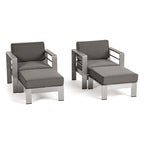 Ensemble de conversation en aluminium 2 places avec fauteuils de club et poufs pour l'extérieur Cape Coral de Christopher Knight Home