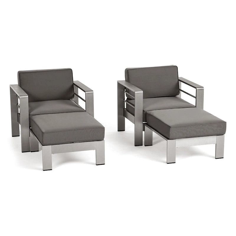 Ensemble de conversation en aluminium 2 places avec fauteuils de club et poufs pour l'extérieur Cape Coral de Christopher Knight Home
