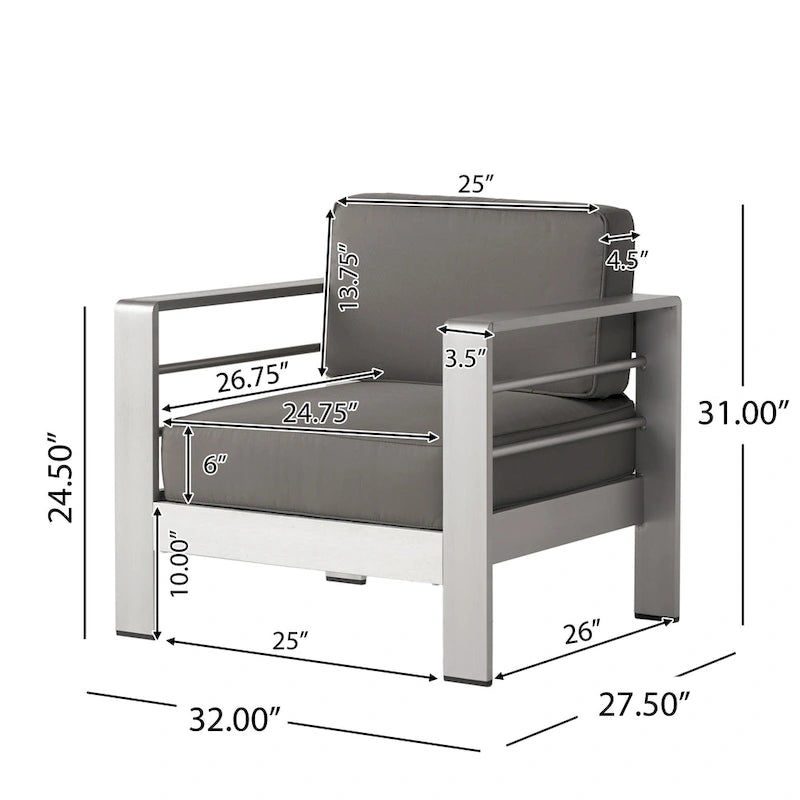 Ensemble de conversation en aluminium 2 places avec fauteuils de club et poufs pour l'extérieur Cape Coral de Christopher Knight Home