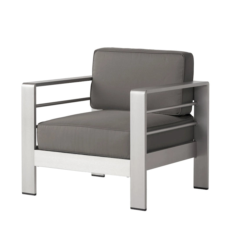 Ensemble de conversation en aluminium 2 places avec fauteuils de club et poufs pour l'extérieur Cape Coral de Christopher Knight Home
