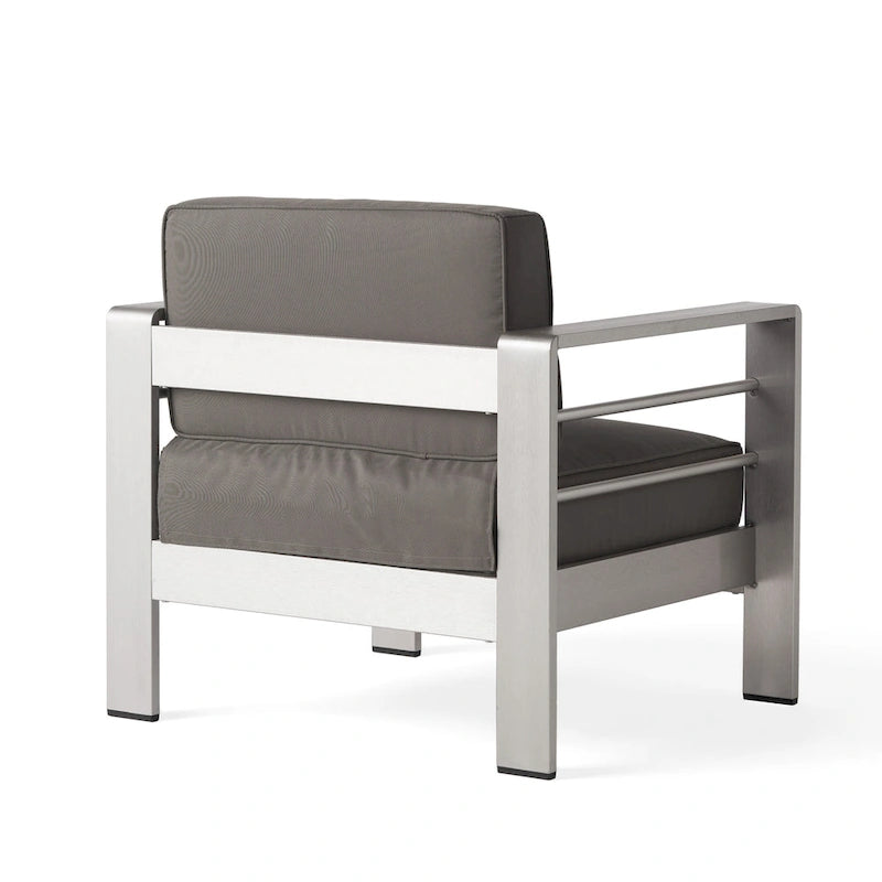 Ensemble de conversation en aluminium 2 places avec fauteuils de club et poufs pour l'extérieur Cape Coral de Christopher Knight Home