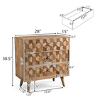 Commode à 3 tiroirs en bois de manguier fabriquée à la main, style Mid-Century Modern