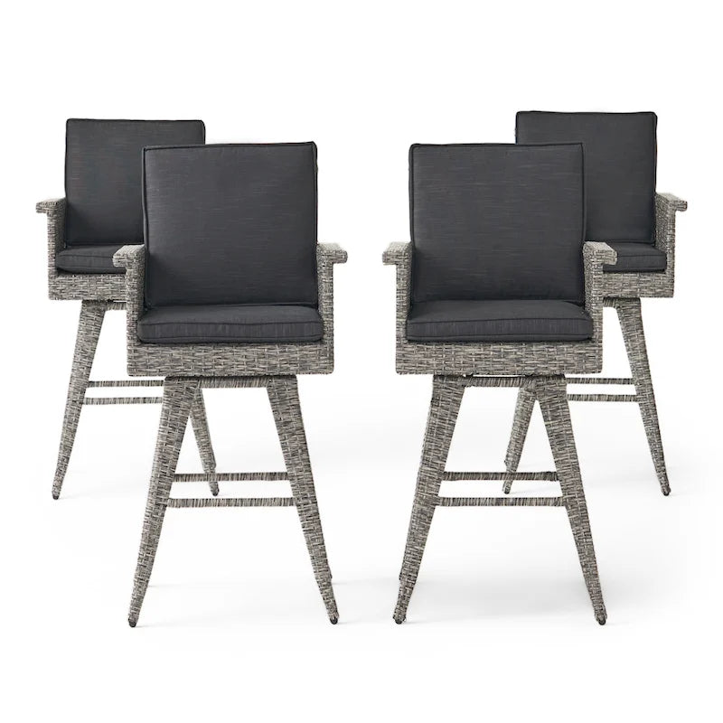 Tabouret de bar pivotant d'extérieur en osier Puerta avec coussins (ensemble de 4) par Christopher Knight Home