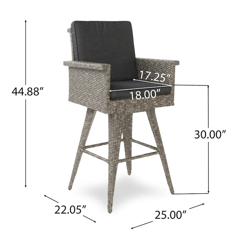 Tabouret de bar pivotant d'extérieur en osier Puerta avec coussins (ensemble de 4) par Christopher Knight Home