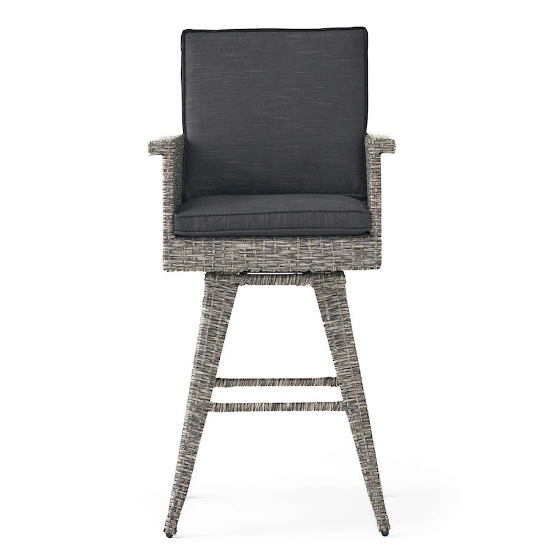 Tabouret de bar pivotant d'extérieur en osier Puerta avec coussins (ensemble de 4) par Christopher Knight Home