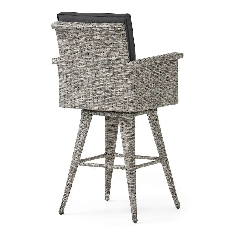 Tabouret de bar pivotant d'extérieur en osier Puerta avec coussins (ensemble de 4) par Christopher Knight Home
