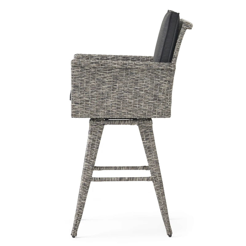 Tabouret de bar pivotant d'extérieur en osier Puerta avec coussins (ensemble de 4) par Christopher Knight Home