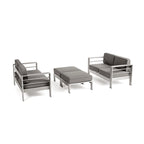 Cape Coral Outdoor 4-Seater Aluminum Loveseat and Ottoman Set by Christopher Knight Home