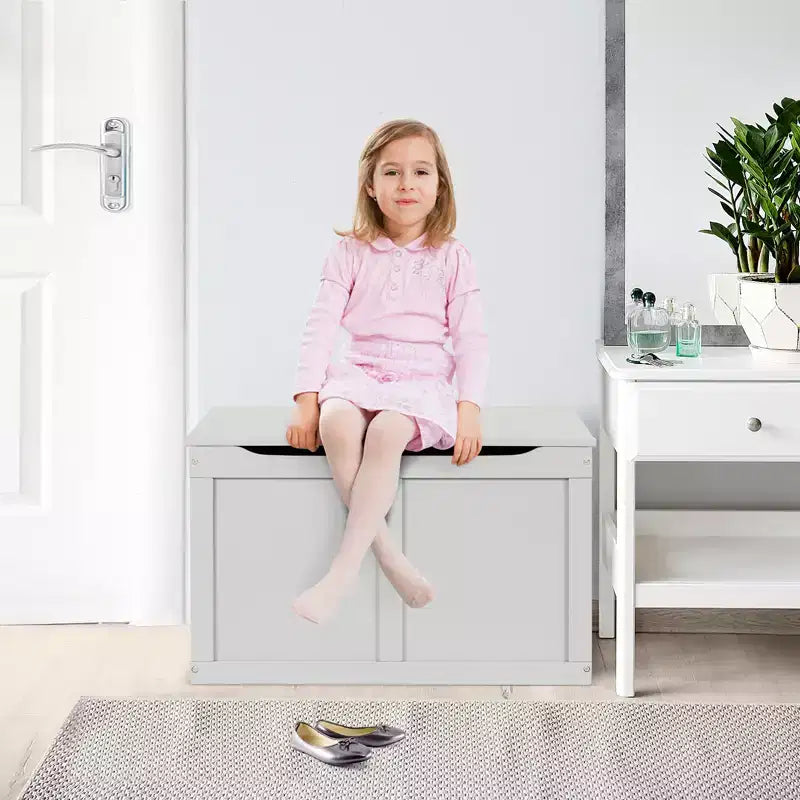 Costway Coffre de Rangement Banc pour Enfants en Bois avec Couvercle Relevable et Charnière de Sécurité