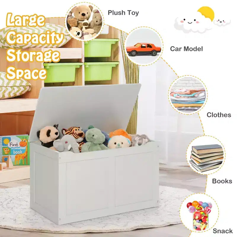 Costway Coffre de Rangement Banc pour Enfants en Bois avec Couvercle Relevable et Charnière de Sécurité