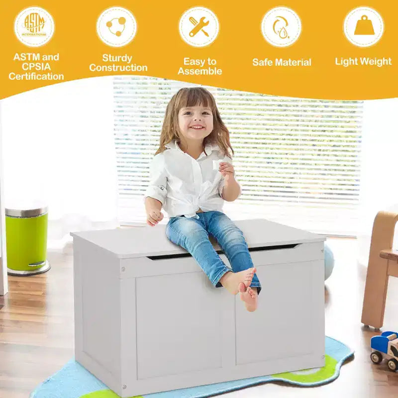 Costway Coffre de Rangement Banc pour Enfants en Bois avec Couvercle Relevable et Charnière de Sécurité
