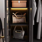 Armoire de présentation Famapy, placard avec porte en verre et lumière LED, armoire penderie noire