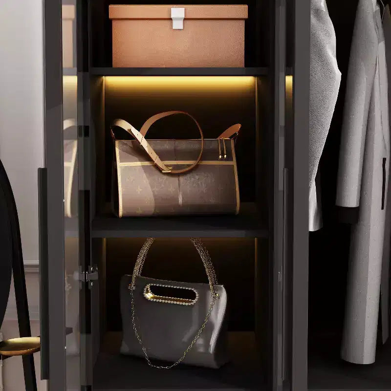 Armoire de présentation Famapy, placard avec porte en verre et lumière LED, armoire penderie noire