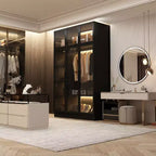 Armoire de présentation Famapy, placard avec porte en verre et lumière LED, armoire penderie noire