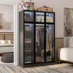 Armoire de présentation Famapy, placard avec porte en verre et lumière LED, armoire penderie noire