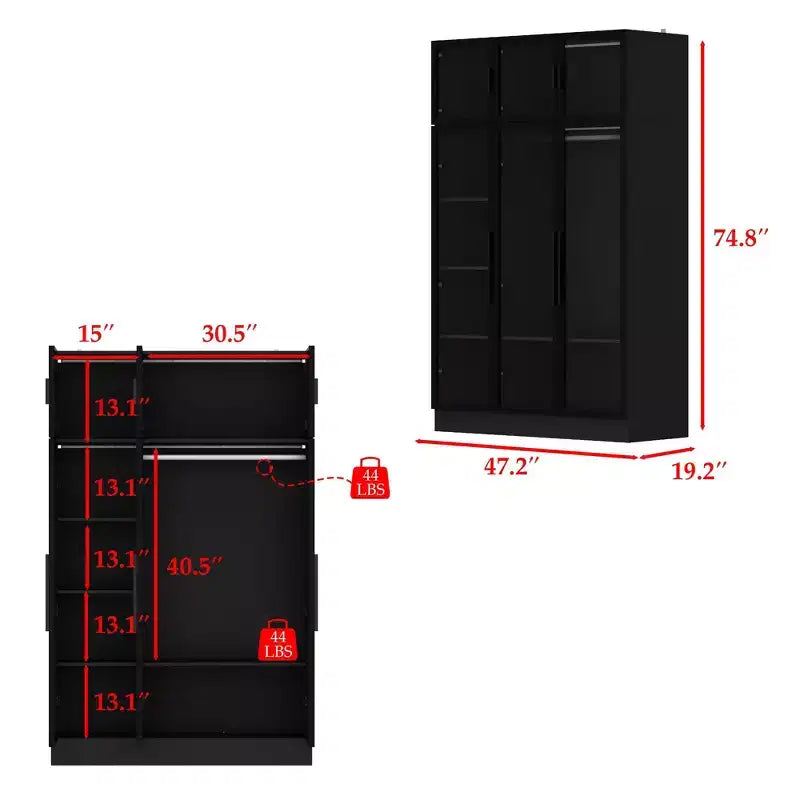 Armoire de présentation Famapy, placard avec porte en verre et lumière LED, armoire penderie noire