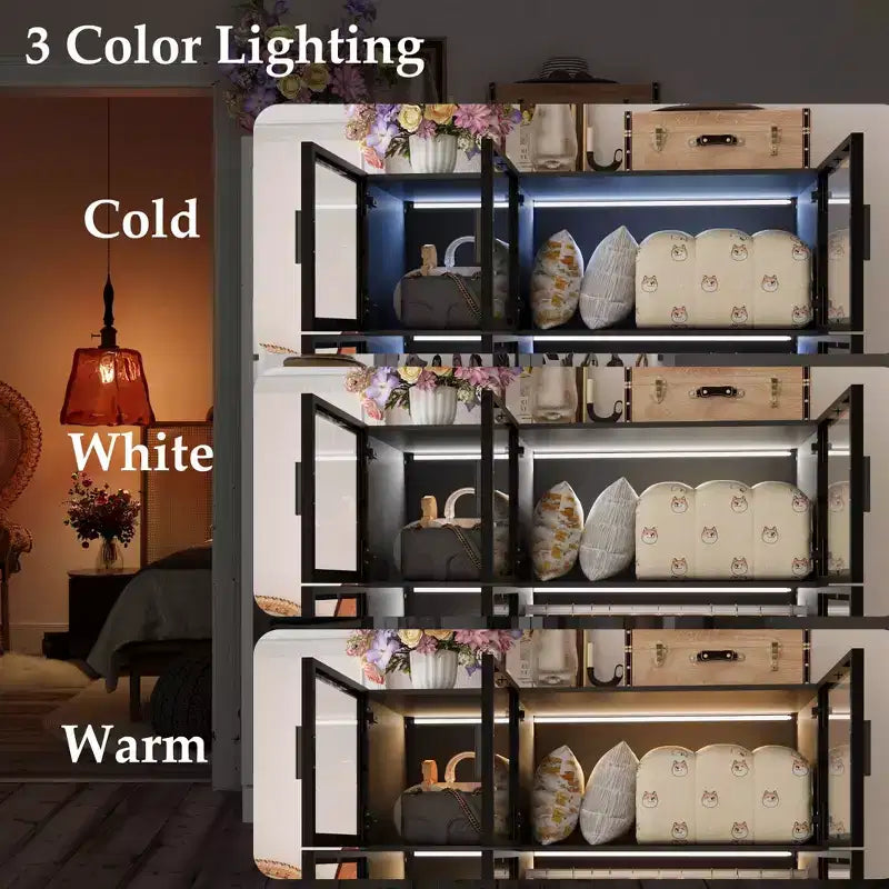 Armoire de présentation Famapy, placard avec porte en verre et lumière LED, armoire penderie noire