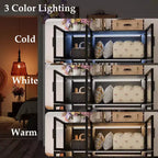 Armoire de présentation Famapy, placard avec porte en verre et lumière LED, armoire penderie noire