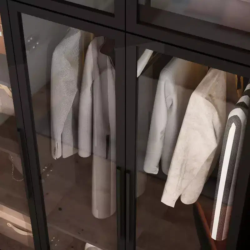Armoire de présentation Famapy, placard avec porte en verre et lumière LED, armoire penderie noire