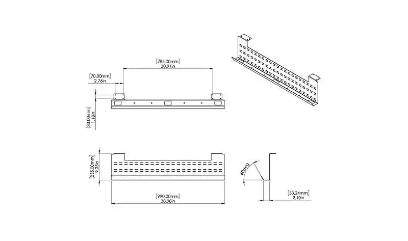 Stand Up Desk Store – Bac de gestion de câbles sous le bureau, noir, passe-câbles horizontal pour ordinateur et panneau de confidentialité