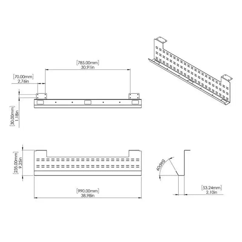 Stand Up Desk Store – Bac de gestion de câbles sous le bureau, noir, passe-câbles horizontal pour ordinateur et panneau de confidentialité