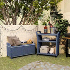 Banc de rangement 2 pièces et chariot de service Courtnie Beach Navy Wicker de Furniture of America