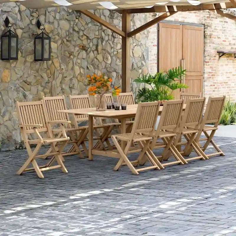 Ensemble de salle à manger 11 pièces en teck avec fauteuils - 11 pièces